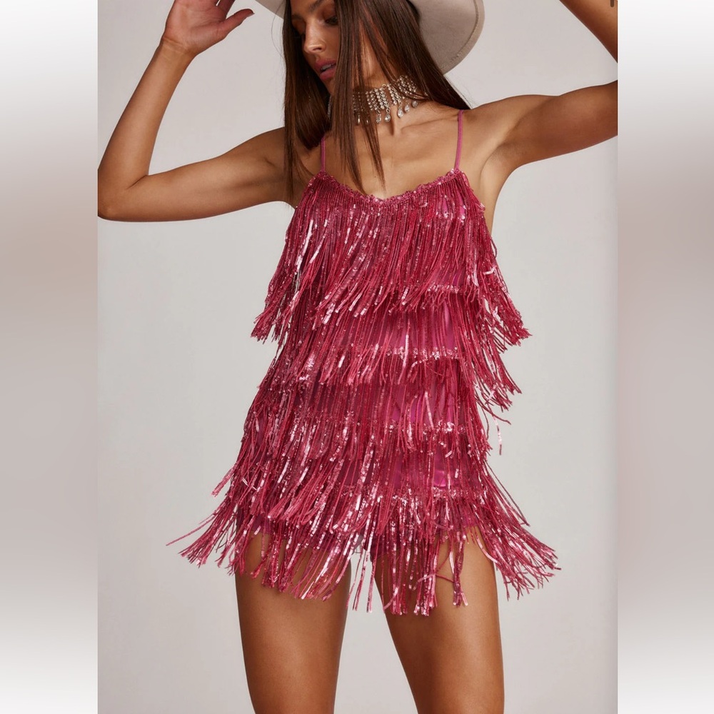 NWT 12th Tribe Talia Pink Sequin Fringe Romper